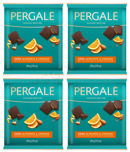 4 PERGALE Dark Chocolate Bar with Almonds & Orange European Sweets 200g 7.05oz