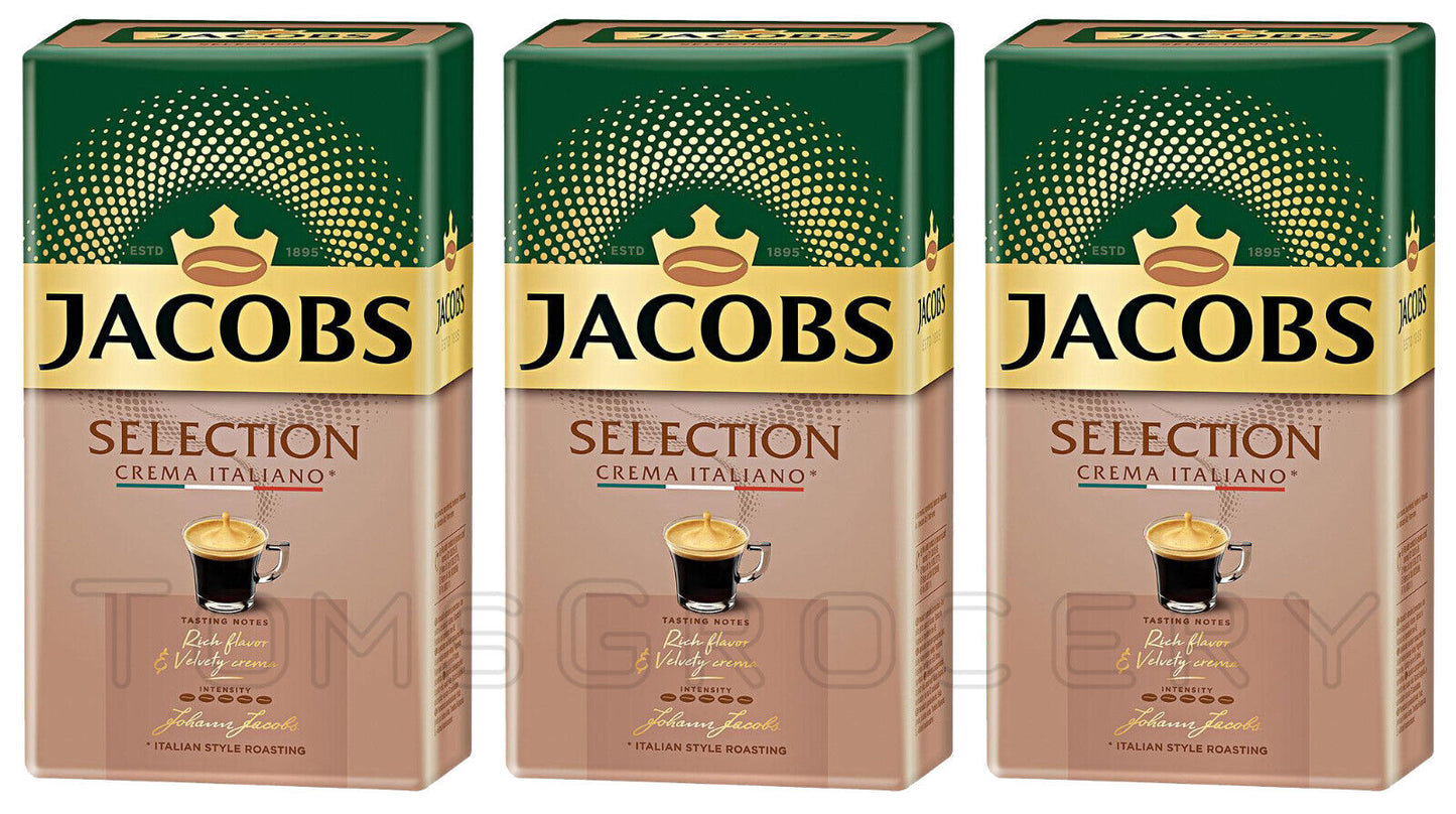 3 JACOBS SELECTION CREMA ITALIANO Ground Coffee Packs 500g 18oz