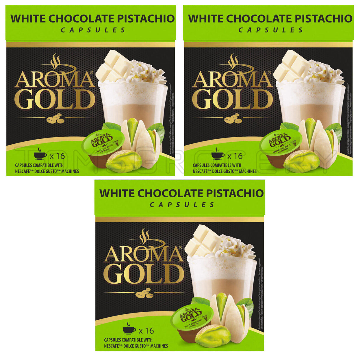 3 AROMA GOLD CHOCOLATE PISTACHIO Coffee Capsules for Dolce Gusto Machines