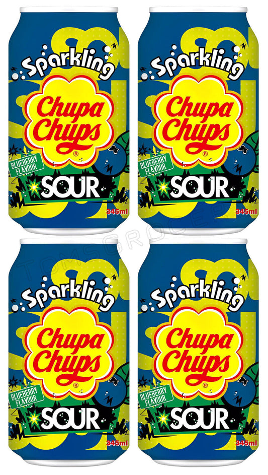 4 CHUPA CHUPS SPARKLING SOUR Blueberry Flavor Lemonade Soft Drink Cans 345ml