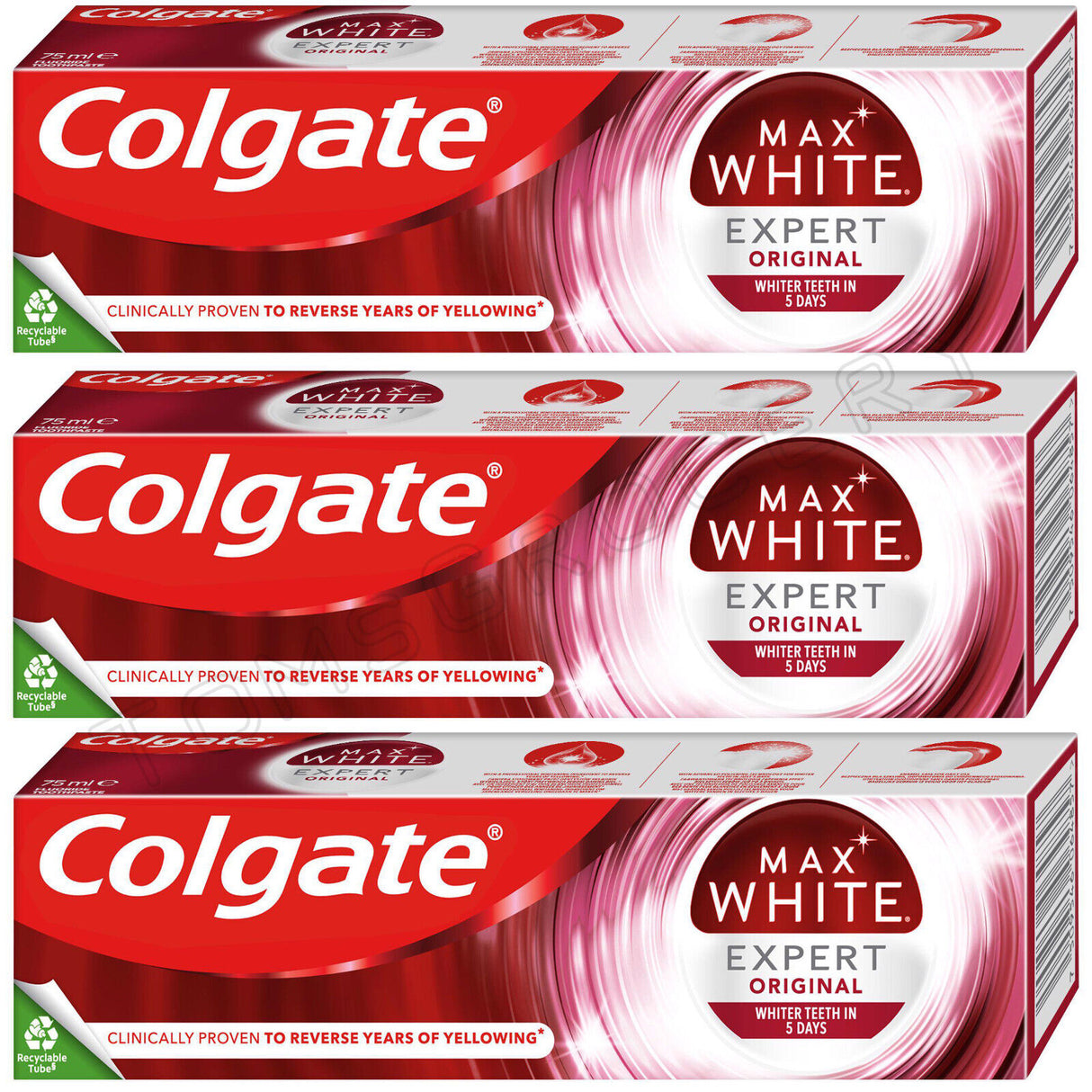 3 COLGATE MAX WHITE EXPERT ORIGINAL Whitening Toothpaste 75ml