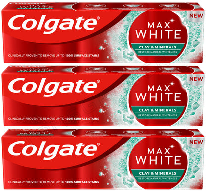 3 COLGATE MAX WHITE Clay & Minerals Restoring Whitening Toothpaste 75ml