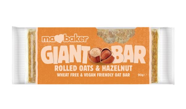 4 MA BAKER GIANT BAR Rolled Oats & Hazelnut Vegan Cereal Bars 90g 3.17oz