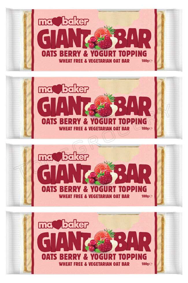 4 MA BAKER GIANT BAR Oats Berry & Yogurt Topping Vegan Cereal Bars 100g 3.5oz