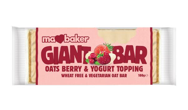 4 MA BAKER GIANT BAR Oats Berry & Yogurt Topping Vegan Cereal Bars 100g 3.5oz