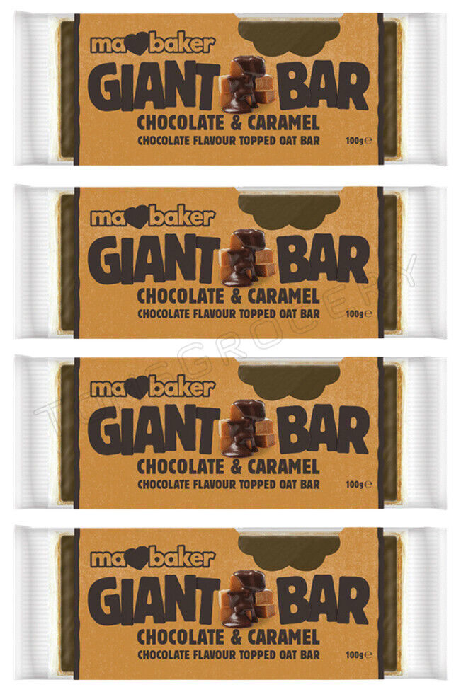 4 MA BAKER GIANT BAR Chocolate & Caramel Cereal Bars 100g 3.5oz