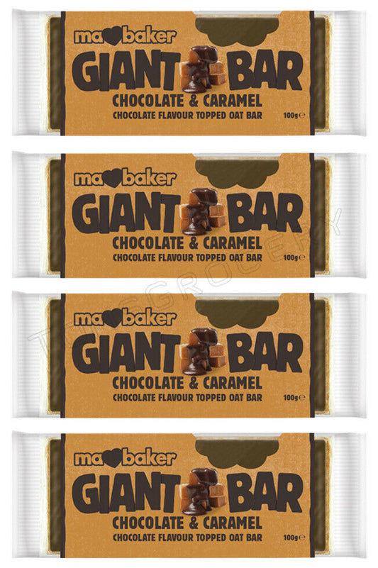 4 MA BAKER GIANT BAR Chocolate & Caramel Cereal Bars 100g 3.5oz