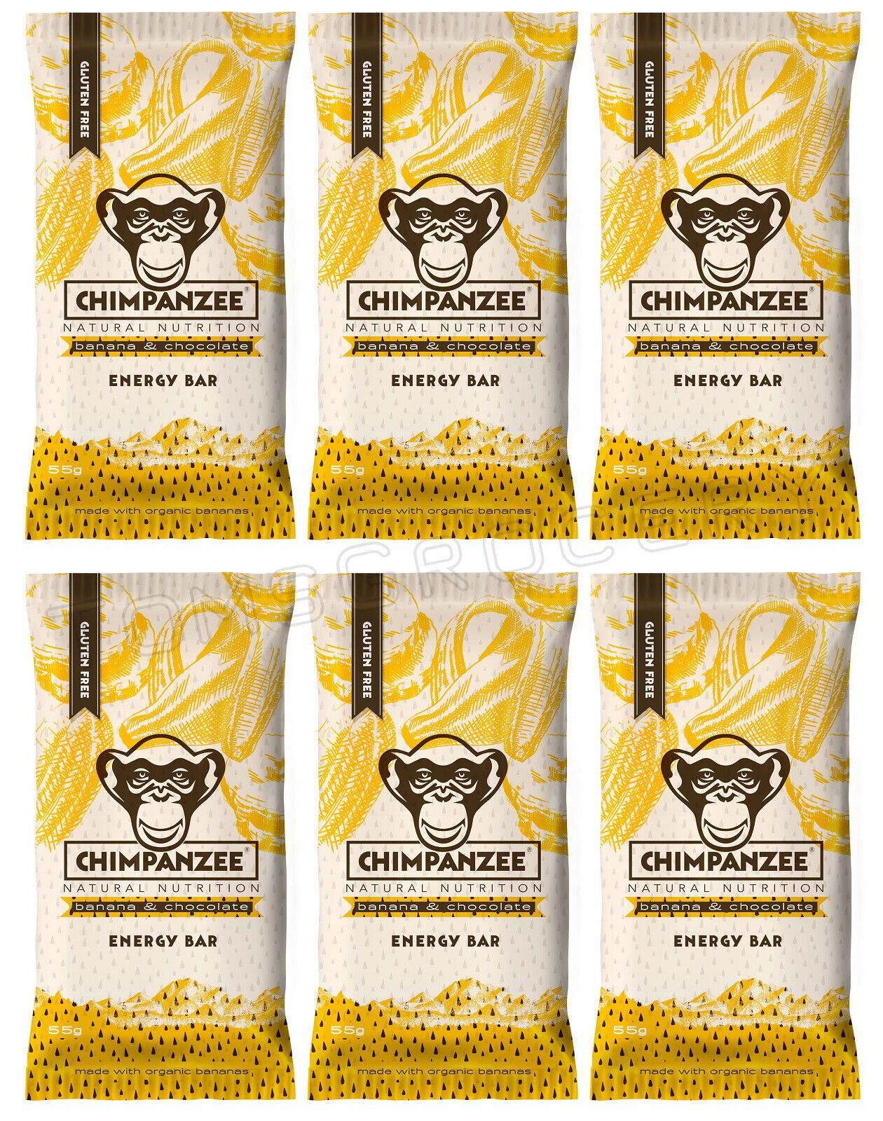 6 CHIMPANZEE ENERGY BARS Natural Nutrition Banana & Chocolate Flavor 55g 1.9oz