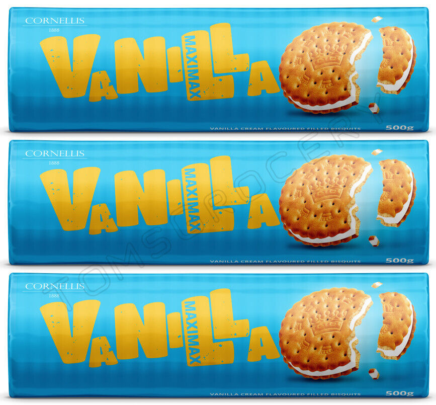 3 MAXIMAX Vanilla Cream Filled Crunchy Cookies Packs 500g 17oz