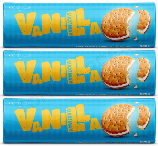 3 MAXIMAX Vanilla Cream Filled Crunchy Cookies Tea Biscuits XXL Pack 500g 17oz