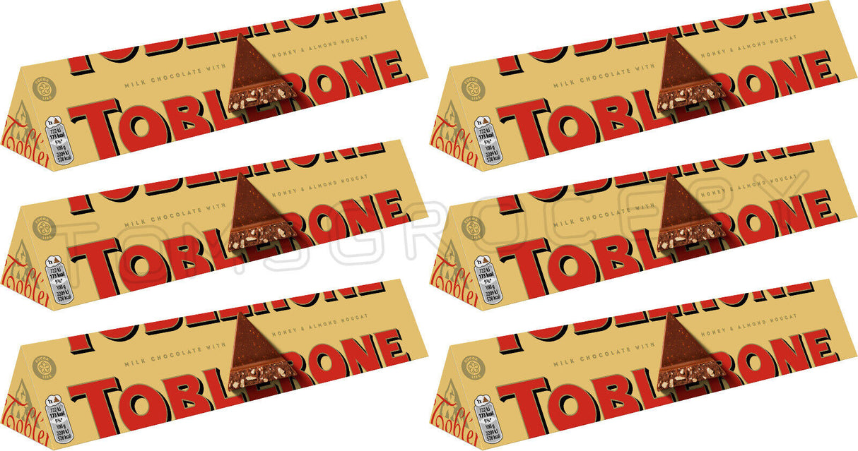 6 TOBLERONE Milk Chocolate Bars with Honey and Almond Nougat 100g 3.5oz