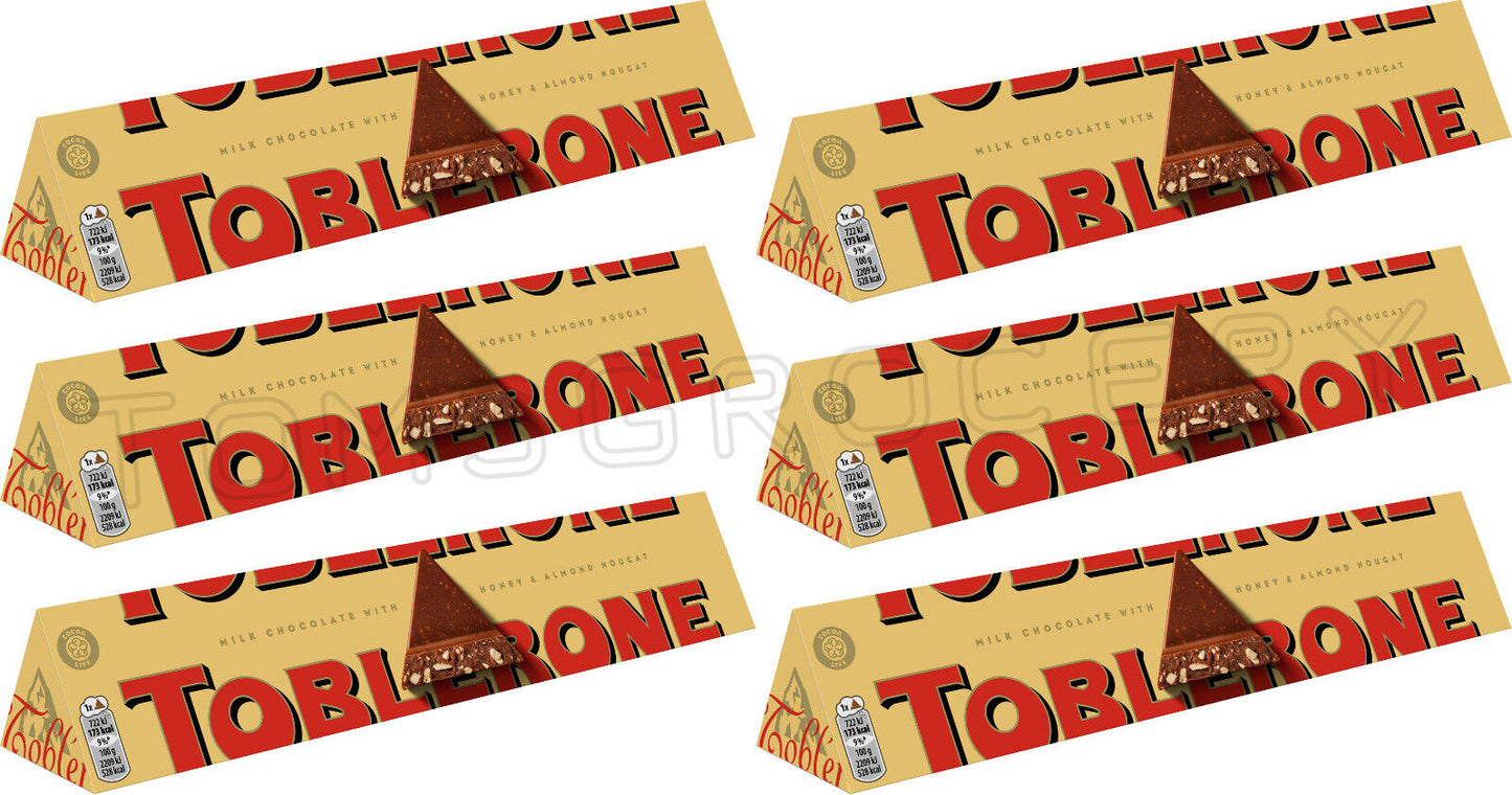 6 TOBLERONE Swiss Milk Chocolate Bars with Honey and Almond Nougat 100g 3.5oz