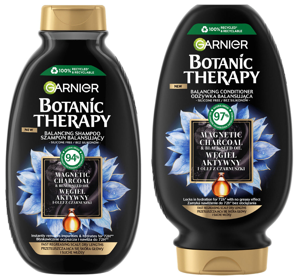 GARNIER BOTANIC THERAPY SHAMPOO + CONDITIONER Set with Charcoal & Black Seed Oil