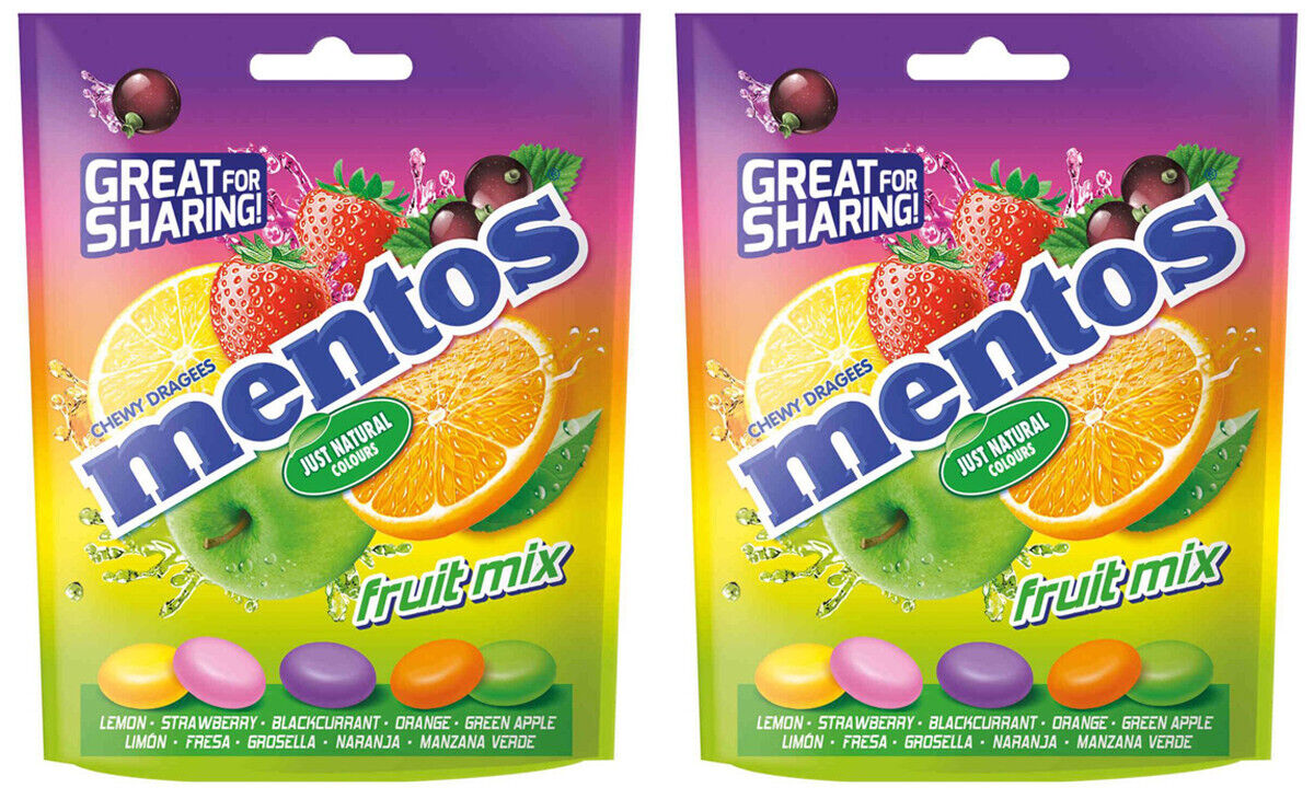 2 MENTOS FRUIT MIX Chewy Dragee Candy Sweets Sharing Bags 160g 5.6oz