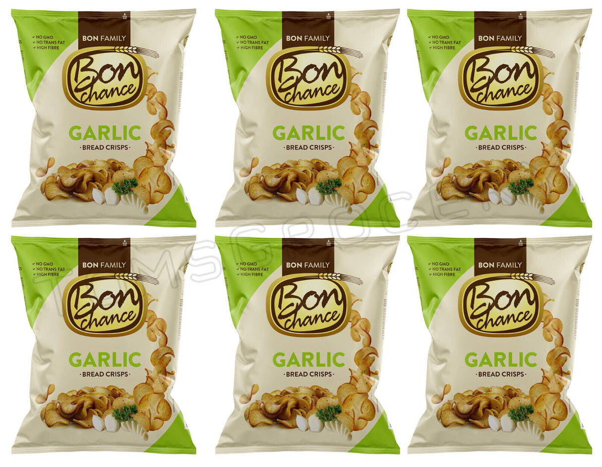 6 BON CHANCE GARLIC Flavor Baked Bread Crisps Snacks 240g 8.5oz