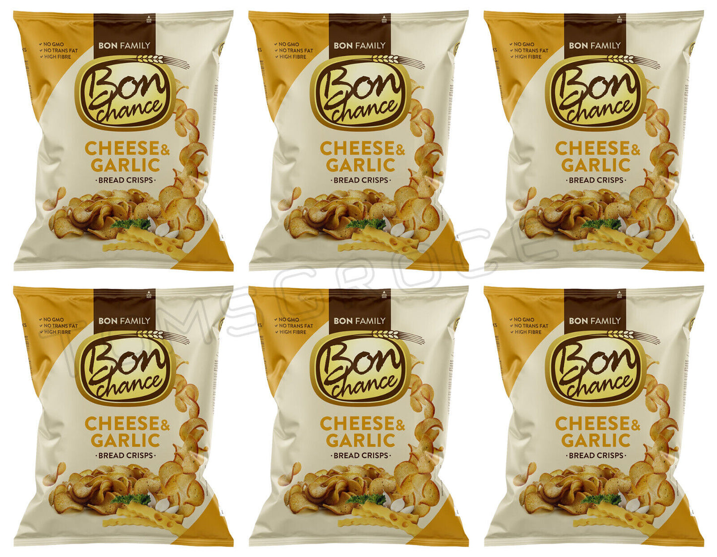 6 BON CHANCE CHEESE & GARLIC Flavor Baked Bread Crisps European Snacks 240g