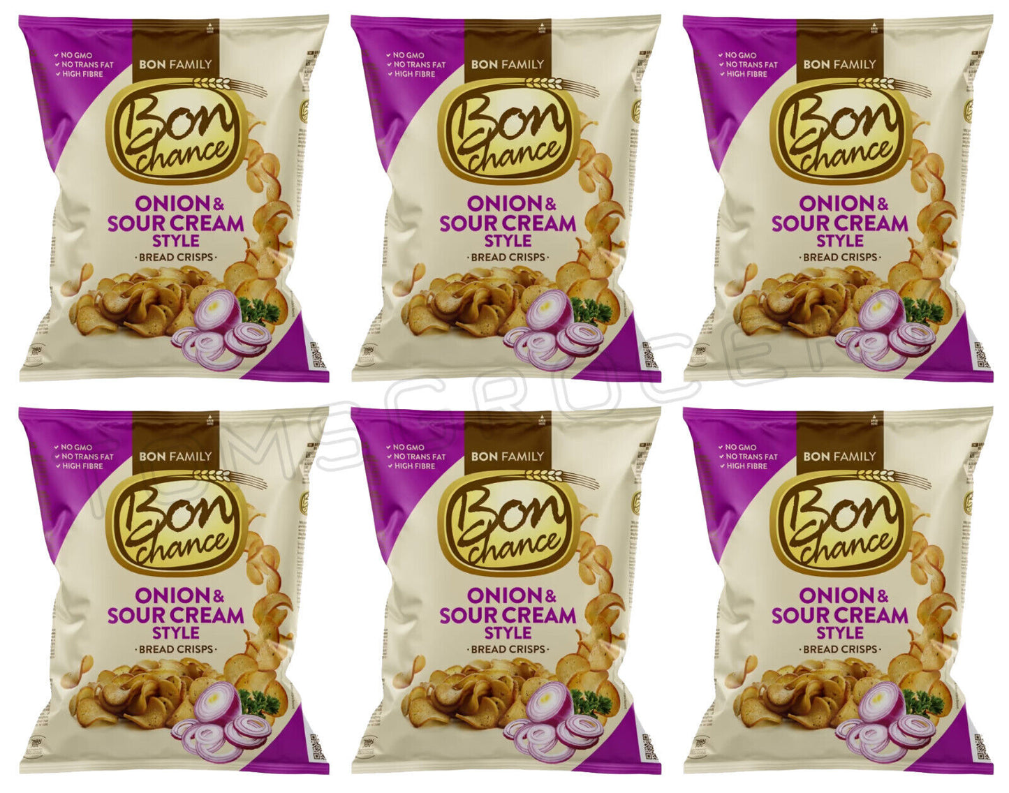 6 BON CHANCE ONION & SOUR CREAM Flavor Baked Bread Crisps European Snacks 240g