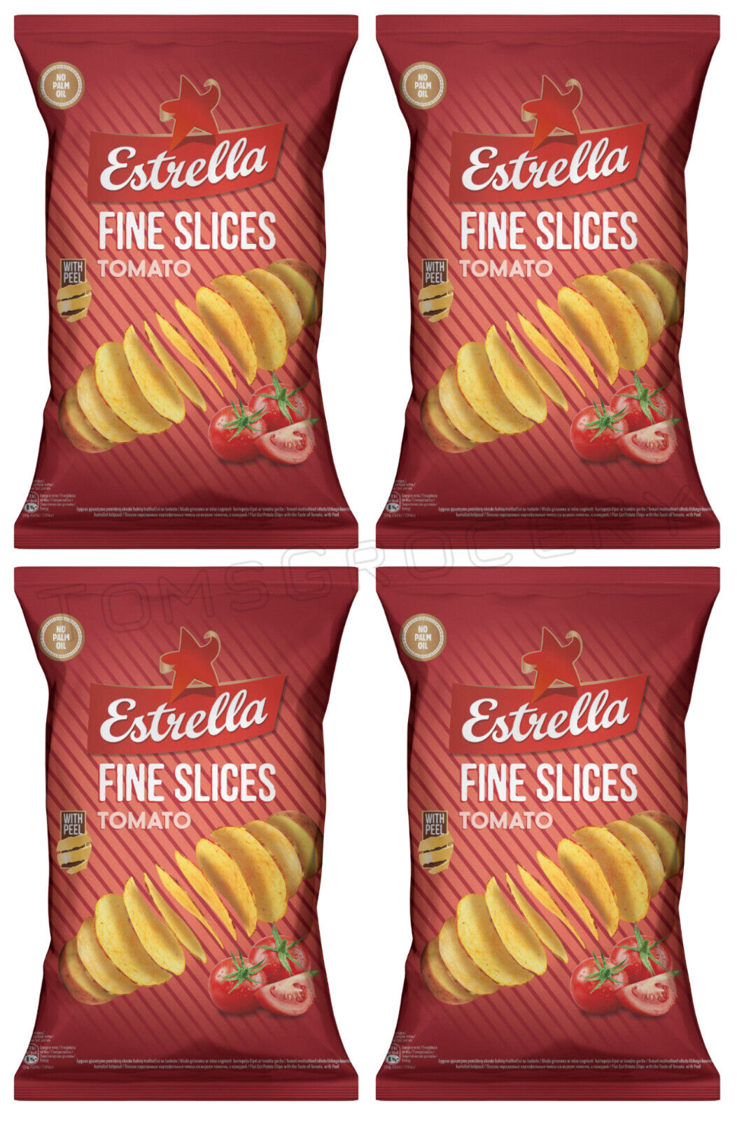 4 ESTRELLA Fine Slices Tomato Flavor Potato Chips Crisps Snacks 180g 6.3oz