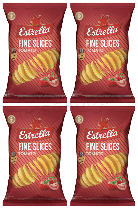 4 ESTRELLA Fine Slices Tomato Flavor Potato Chips Crisps Snacks 180g 6.3oz