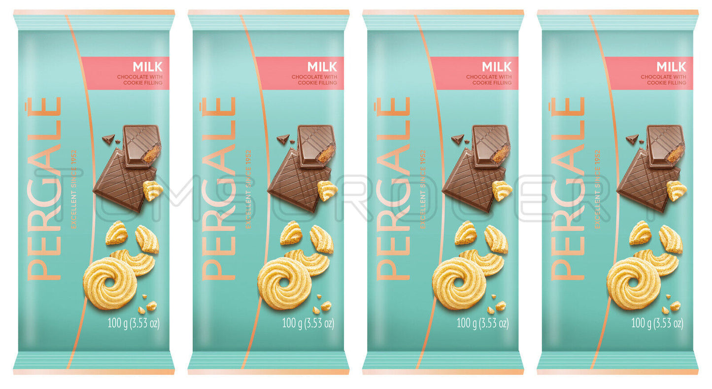 4 PERGALE Milk Chocolate Bars With Cookie Filling European Sweets Treats 100g