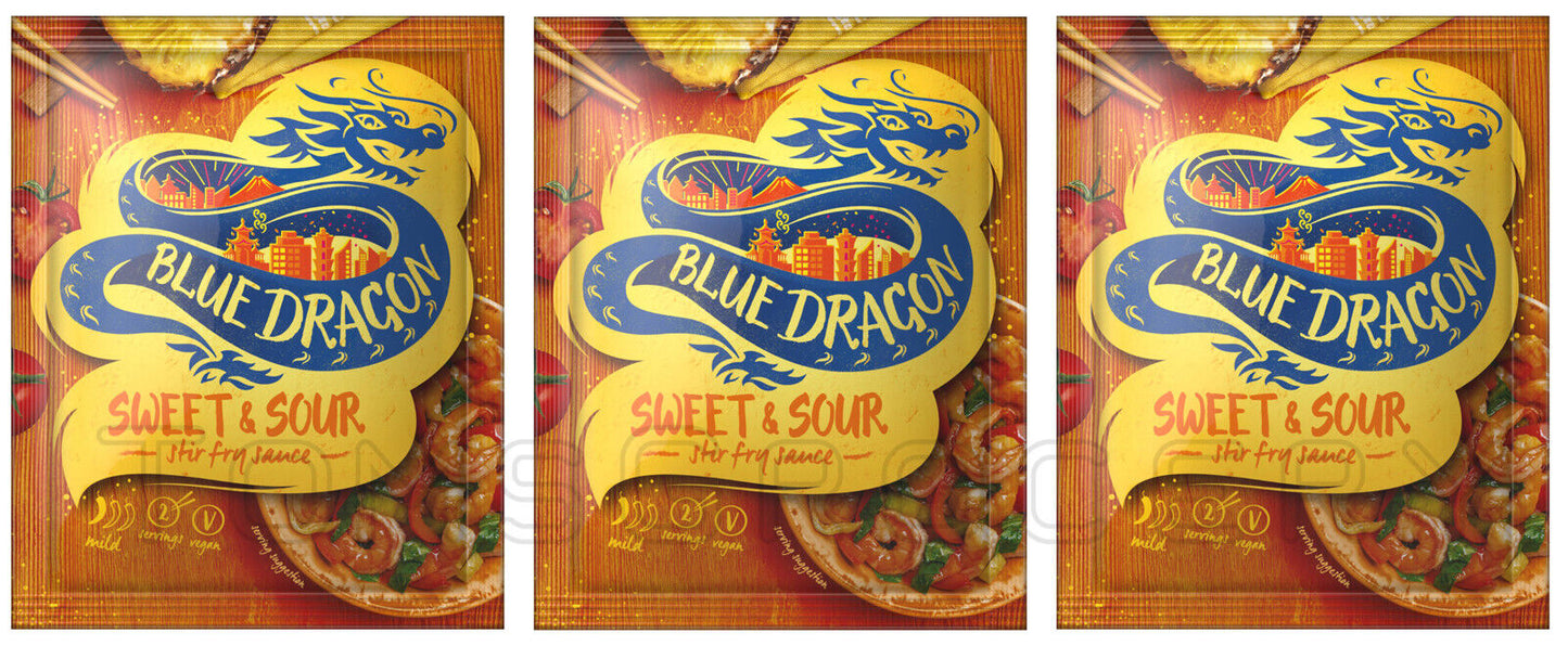 3 BLUE DRAGON SWEET & SOUR Liquid Ready Stir Fry Sauce For Asian Dishes 120g