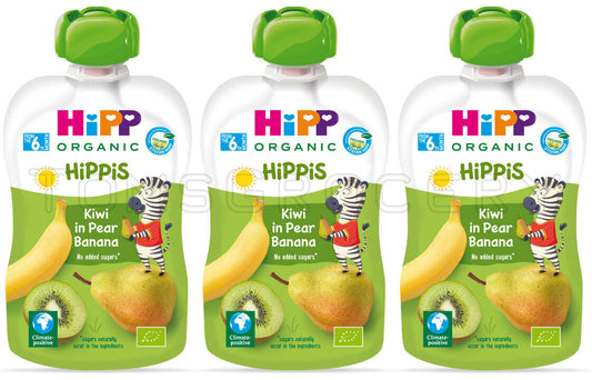 3 HIPP Organic Kiwi Pear Banana Puree Dessert from 6 Months 100g 3.5oz