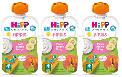 3 HIPP Organic Peach Banana Mango with Yogurt Puree from 6 Months 100g 3.5oz