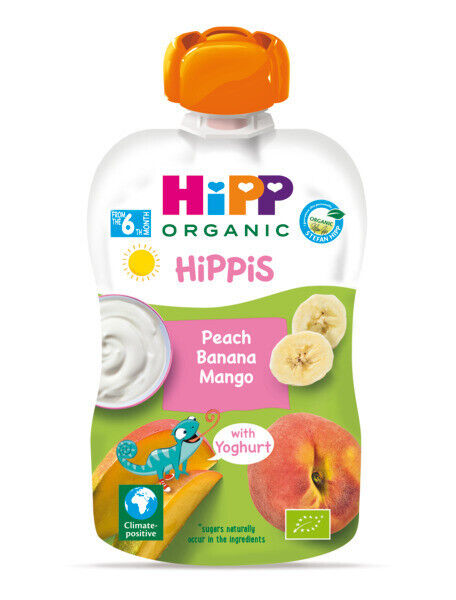 3 HIPP Organic Peach Banana Mango with Yogurt Puree from 6 Months 100g 3.5oz