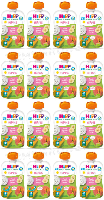 16 HIPP Organic Peach Banana Mango with Yogurt Puree from 6 Months 100g 3.5oz