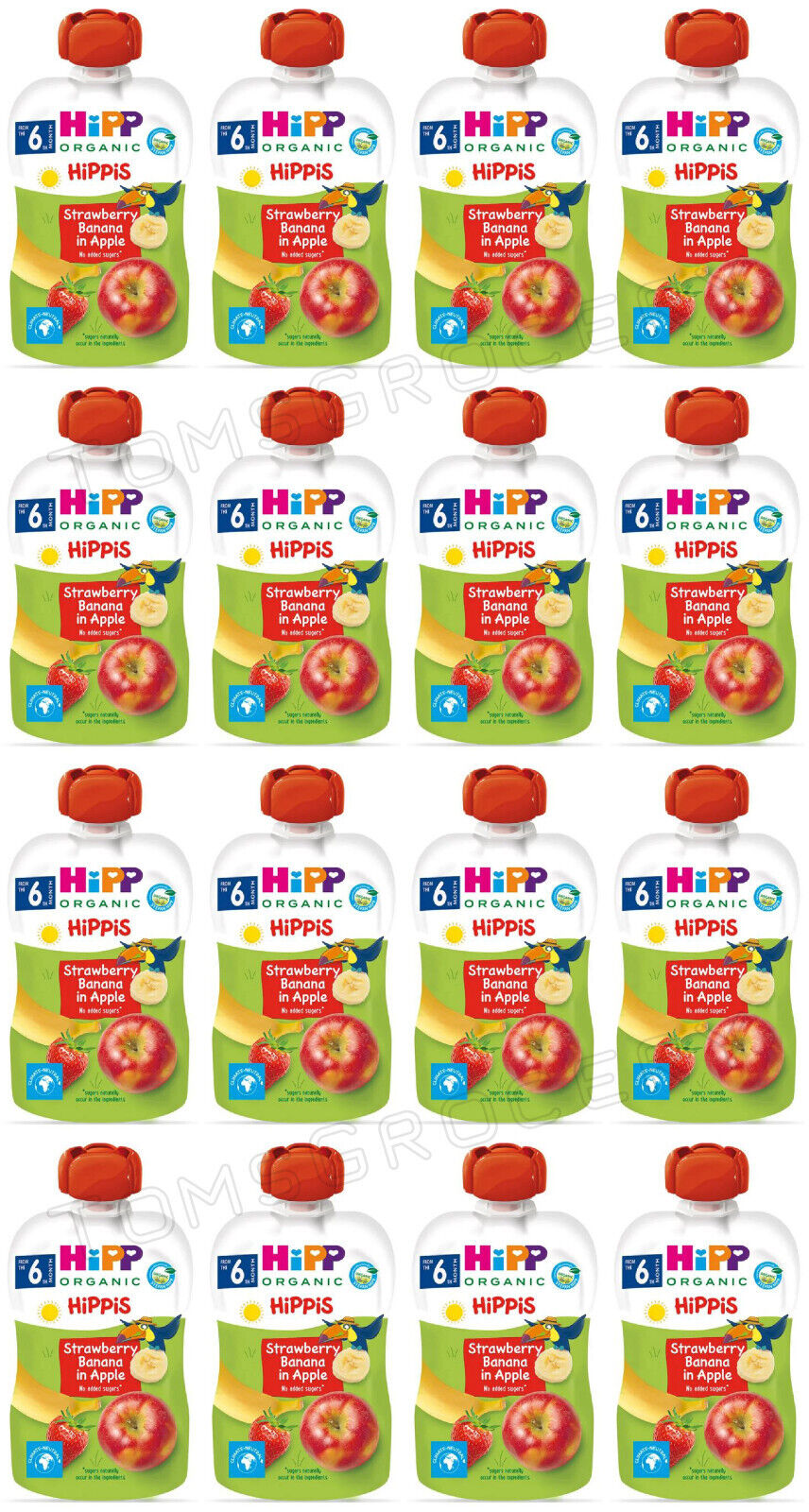 16 HIPP Organic Strawberry Banana Apple Puree Dessert from 4 Months 100g 3.5oz
