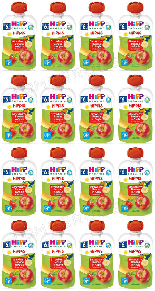 16 HIPP Organic Strawberry Banana Apple Puree Dessert from 4 Months 100g 3.5oz