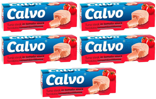 5 CALVO Tuna Steak in Tomato Sauce Packs Made in Spain (15 tins) 240g 8.5oz