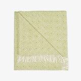Green Woolen Blanket 100% Merino Wool with Greek Rhombuses Pattern & Fringes