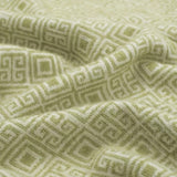 Green Woolen Blanket 100% Merino Wool with Greek Rhombuses Pattern & Fringes