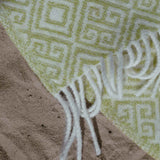 Green Woolen Blanket 100% Merino Wool with Greek Rhombuses Pattern & Fringes