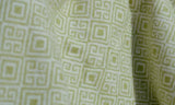 Green Woolen Blanket 100% Merino Wool with Greek Rhombuses Pattern & Fringes