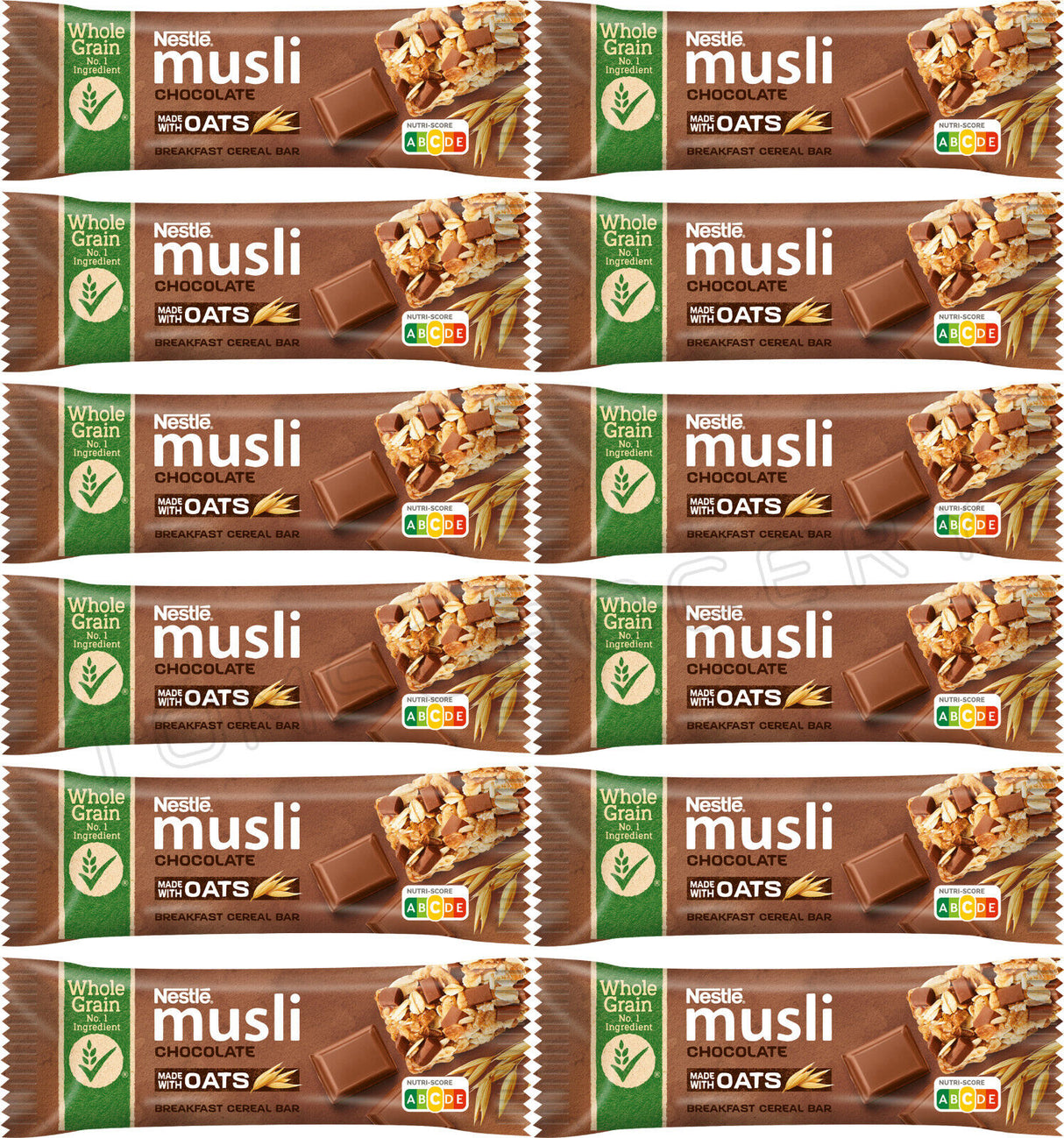 12 NESTLE MUSLI Chocolate Wholegrain Cereal Bars 35g 1.23oz