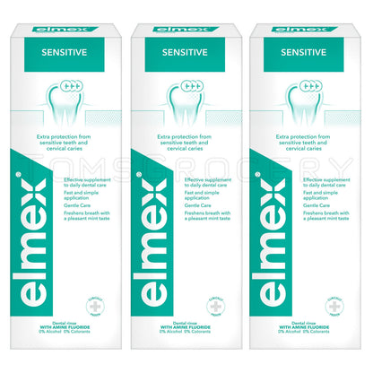 3 ELMEX SENSITIVE Daily Mouthwash Extra Protection 0% Alcohol 0% Colorants 400ml