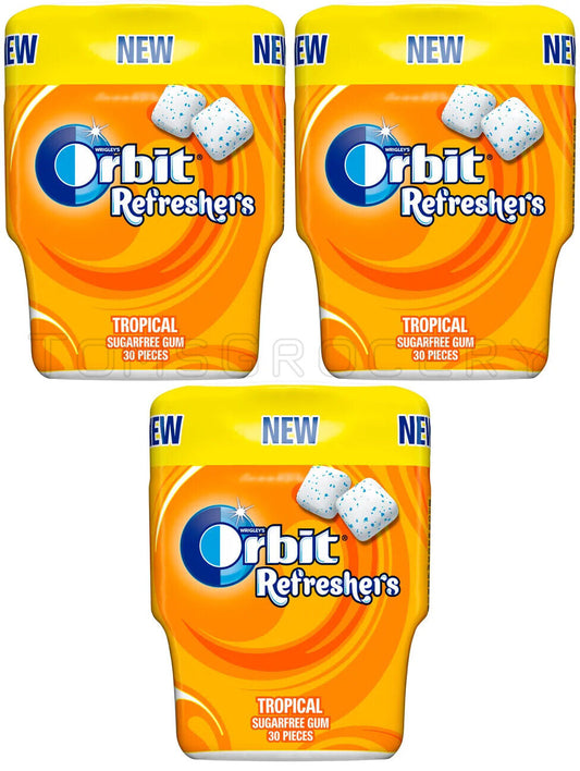 3 WRIGLEY'S ORBIT Refreshers Tropical Flavor Sugarfree Chewing Gum 82g 2.9oz
