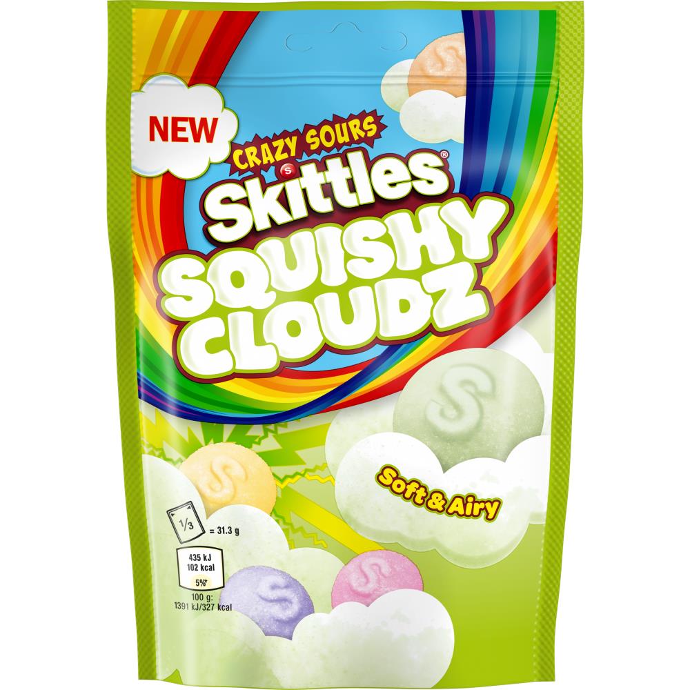 SKITTLES SQUISHY CLOUDZ Crazy Sours Soft & Airy Candy Sweets Treats 94g 3.4oz