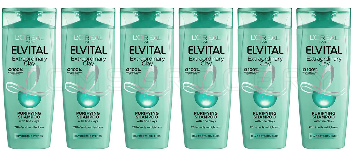 6 L'OREAL Elvital Extraordinary Clay Purifying Shampoo for Oily Roots 250ml