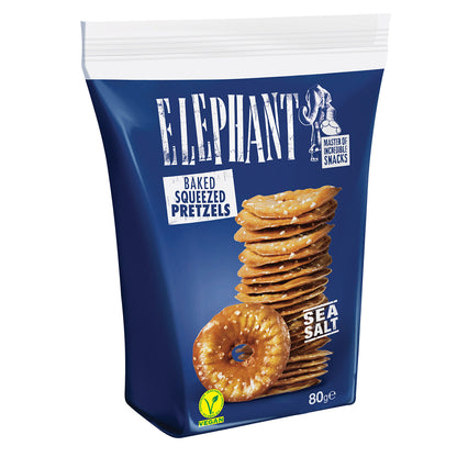 16 ELEPHANT Baked Squeezed Flat Pretzels with Sea Salt Crackers Snacks 80g 2.8oz