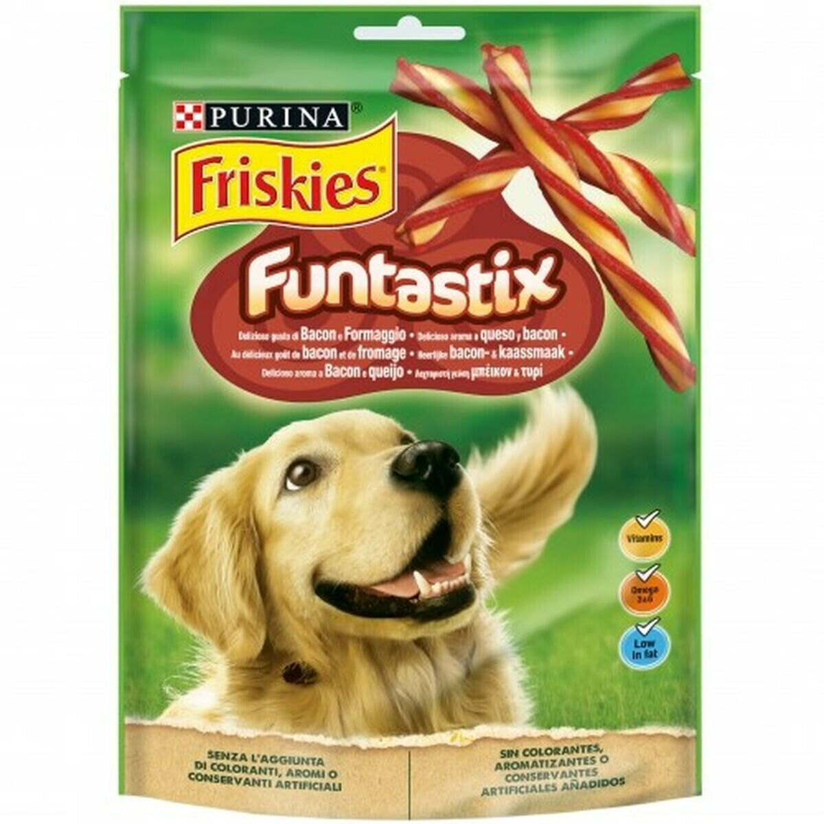 2 FRISKIES Funtastix Low Fat Bacon & Cheese Dog Treats with Vitamins 175g 6.1oz