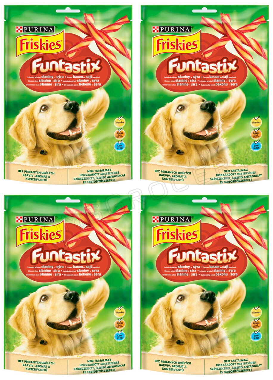 4 FRISKIES Funtastix Low Fat Bacon & Cheese Dog Treats with Vitamins 175g 6.1oz