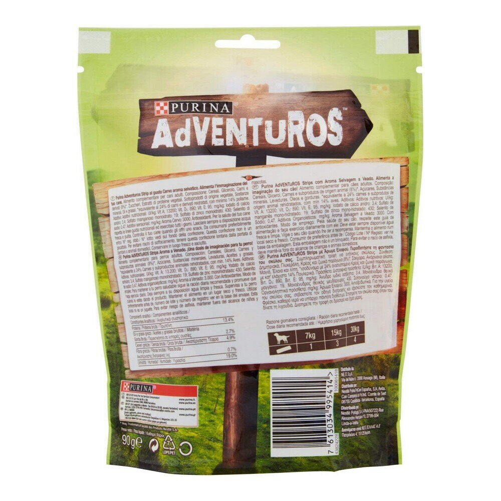 12 PURINA ADVENTUROS Venison Wild Flavor Low Fat Strips Dog Treats 90g 3.17oz
