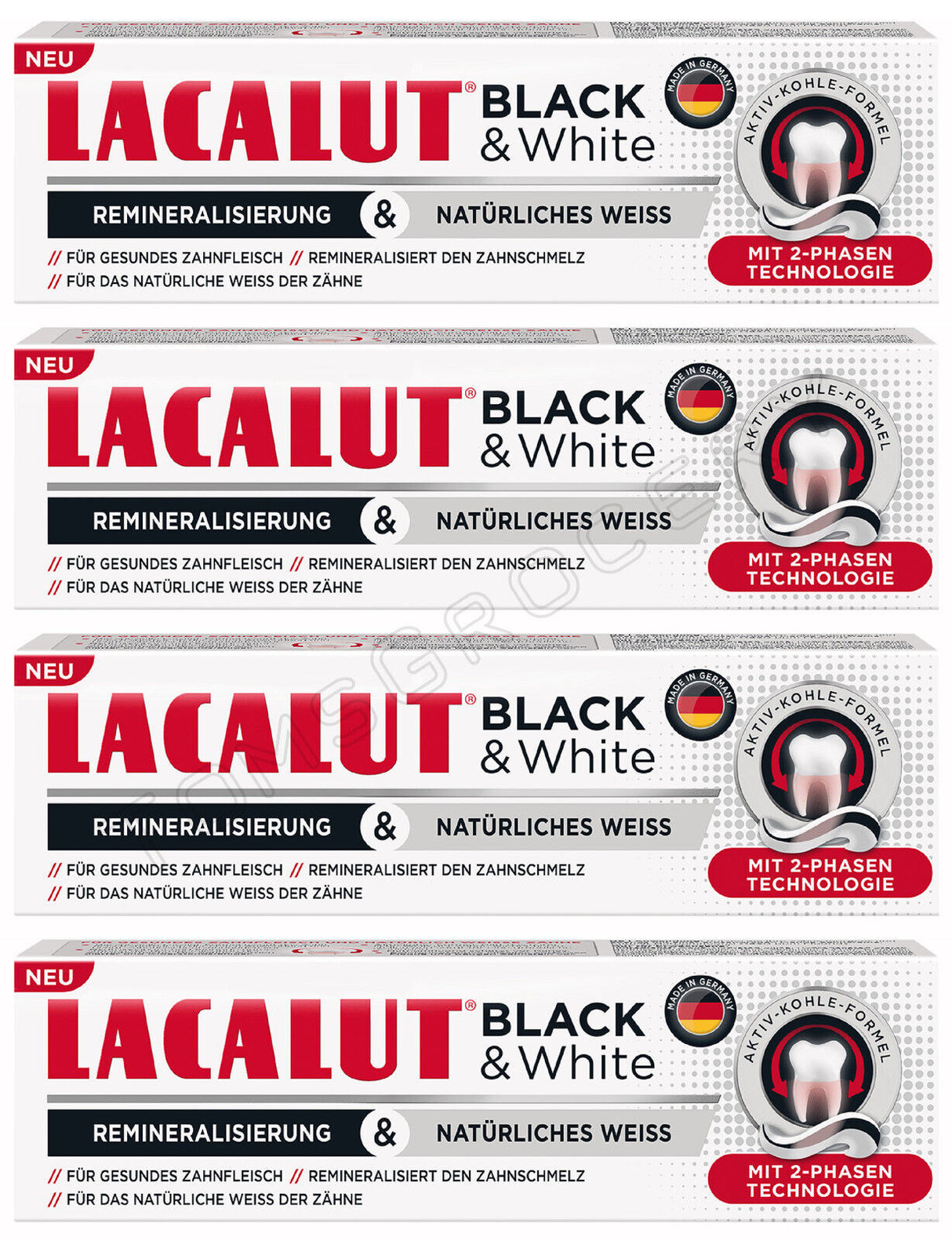 4 LACALUT BLACK & WHITE Daily Charcoal Whitening Toothpaste Made in Germany 75ml