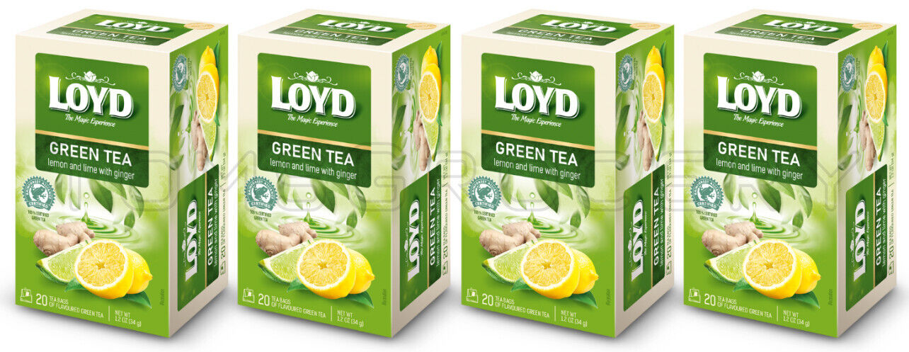 4 LOYD Lemon Lime & Ginger Flavored Green Tea Boxes (80 servings total)