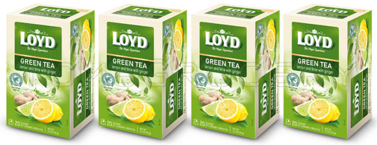 4 LOYD Lemon Lime & Ginger Flavored Green Tea Boxes (80 servings total)