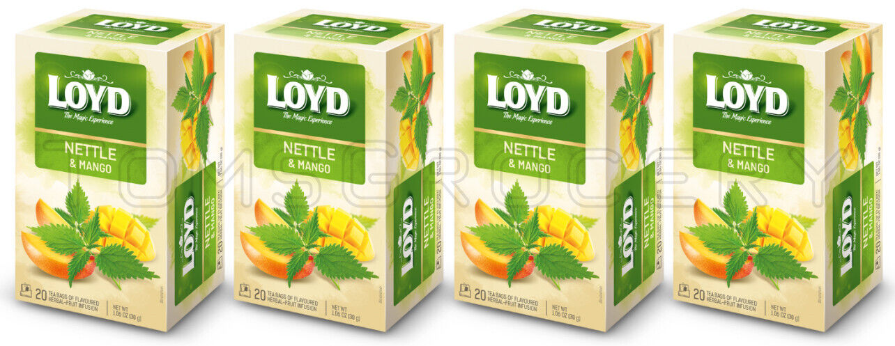 4 LOYD Nettle & Mango Flavored Herbal Tea Boxes (80 servings total)