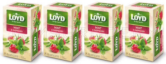 4 LOYD Mint & Raspberry Flavored Herbal Tea Boxes (80 servings total)